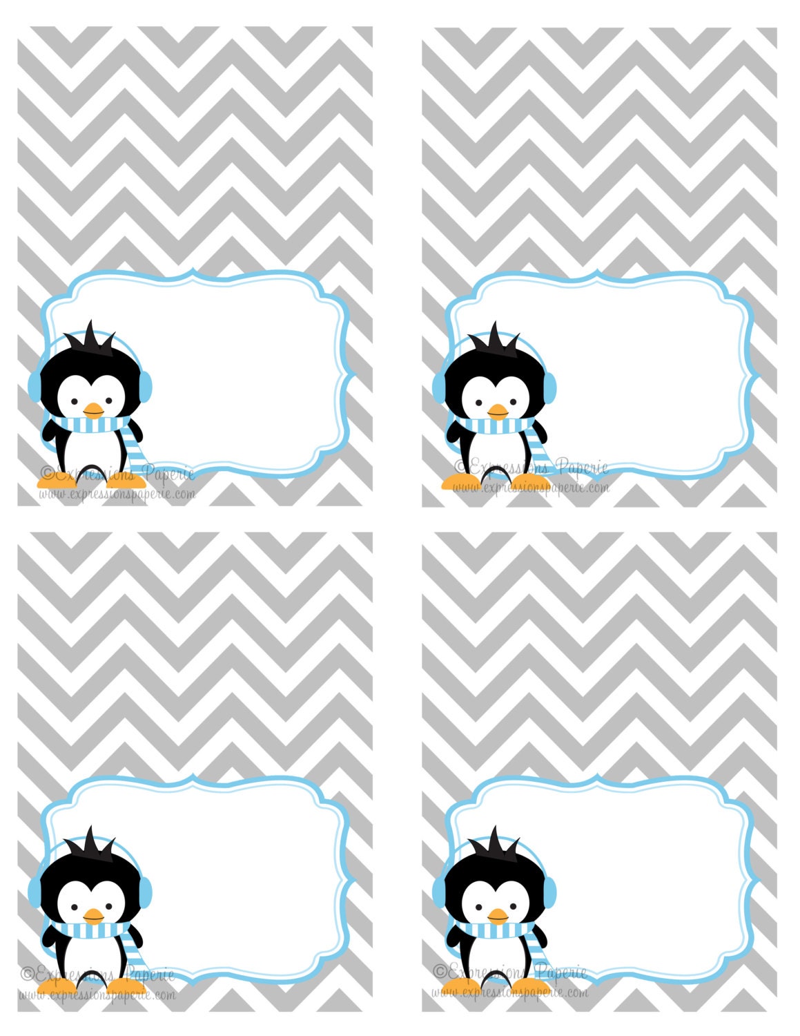Boy Penguin Winter Onederland Personalized Food Tents DIY file Il_570xn
