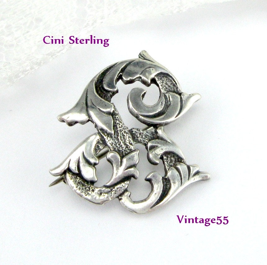 Vintage Cini Sterling Brooch Pin Initial L Scroll