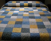 Sun and Sky, Yellow and Blue  Queen/King Quilt 92 x 104