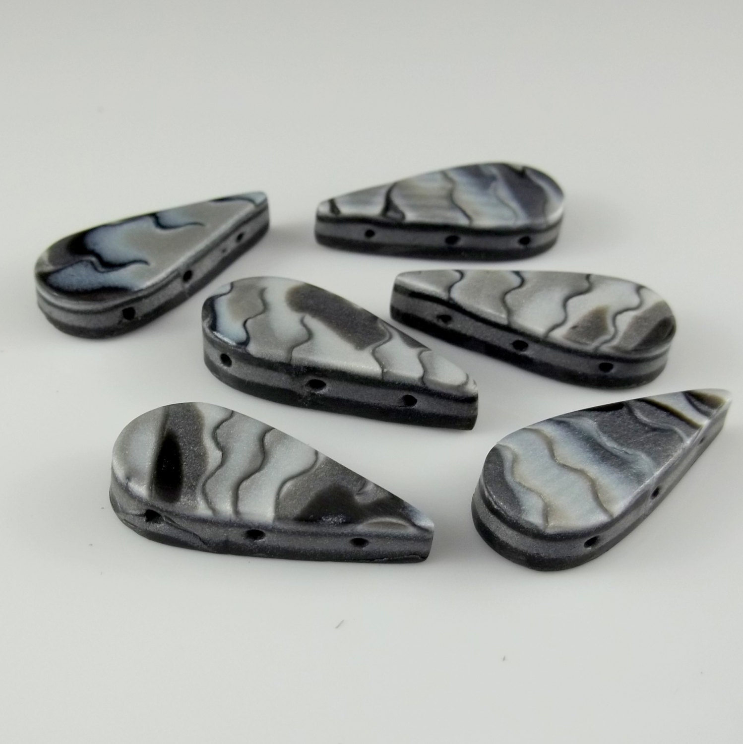Three Hole Beads in Shades of Grey and Black for Bracelet or Necklace - Set A