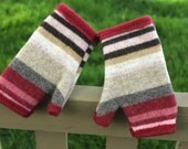Recycled wool and cashmere fingerless gloves.  Gorgeous stripes in soft pink, mauve, raspberry, chocolate brown.