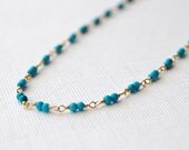 Tiny Double Turquoise Layering Necklace in Gold or Silver, Delicate, Beaded