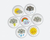 Cute Weather Magnets 1 inch Sun - Clouds - Rainbow - Lightning - Rain