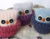 Adopt all three Baby Owls ... angora eco wool felt owls nests pink lilac blue Rainbow collection (woolcrazy)
