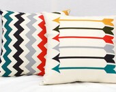 Sharp Shooter - 19 x 19 arrow pattern, muted rainbow organic screenprinted pillow