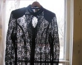 Vintage black 80s floral Lace Stevie Nicks Sheer Long Gypsy Dress // XL 16