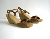 vintage 70s brown peep toe wedges sandals