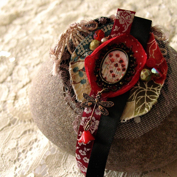 Unique Fabric Brooch - Poppies