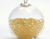 Bubble Collection - Golden Champagne Marbles Gold Tiny Hand Blown Glass Float Filled Round Orb Pendant Silver Necklace