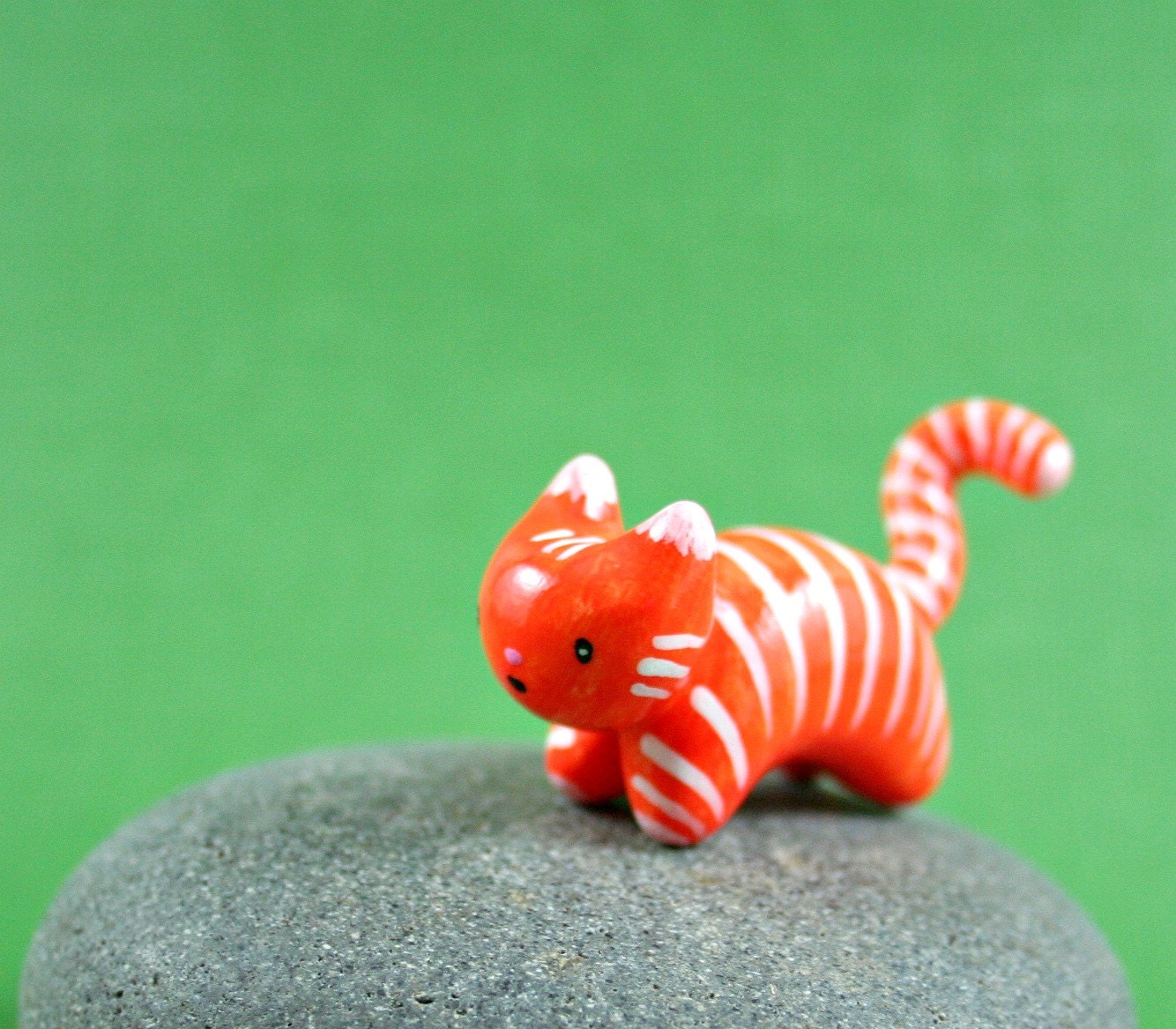 Motion Kitty In Orange And White Stripes - Hand Sculpted Miniature Polymer Clay Animal