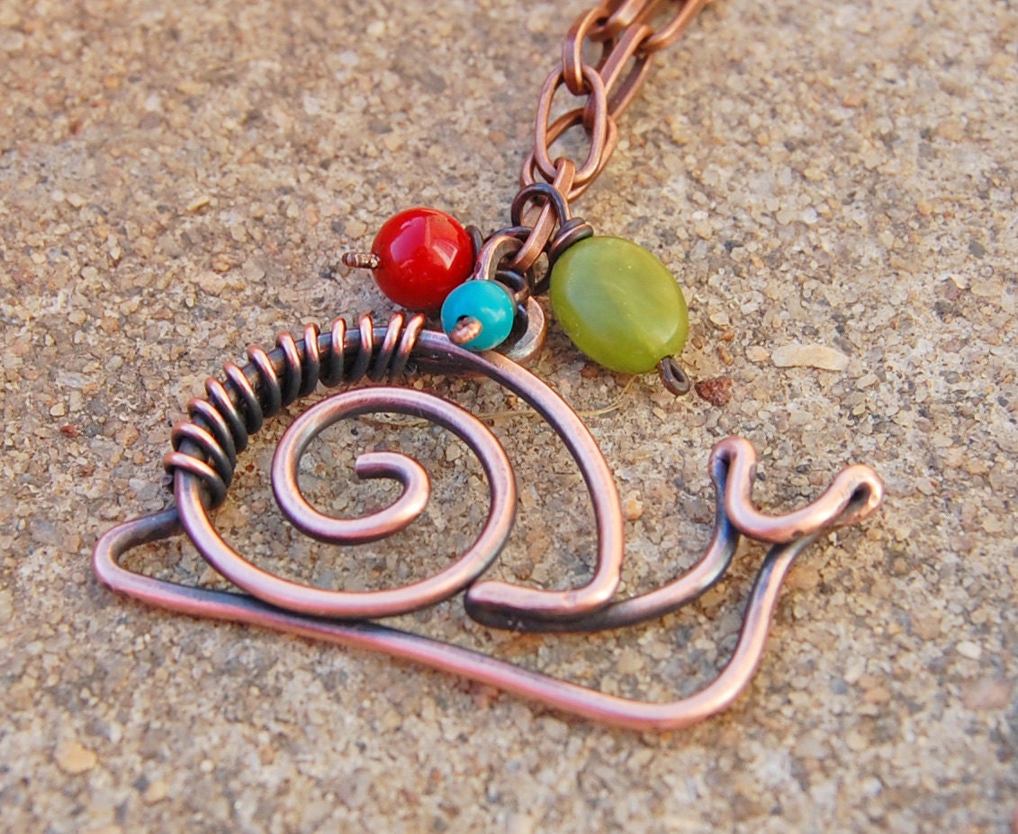 Snail Necklace. Wire Snail. Copper. Oxidized. Wire Jewelry