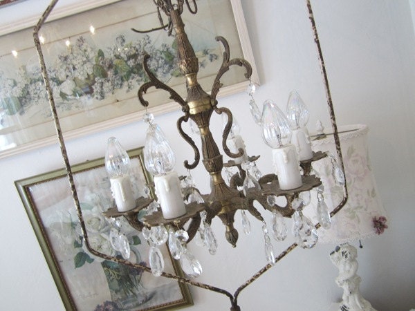 Vintage Chandelier - Petite - Shabby - HTF 6 Arm SIZE - French - Paris Apt. - Antique
