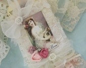 Lace Collage Hang Tag Pale Pink Ribbon Wedding Gift Tag