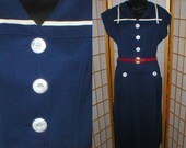 vintage 40s rayon cotton pin up sailor dress womens size medium