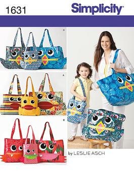 TOTE SEWING PATTERN / Make Fun Totes with Monster - Bird or Fish Faces / 3 Sizes For Child Or Adult