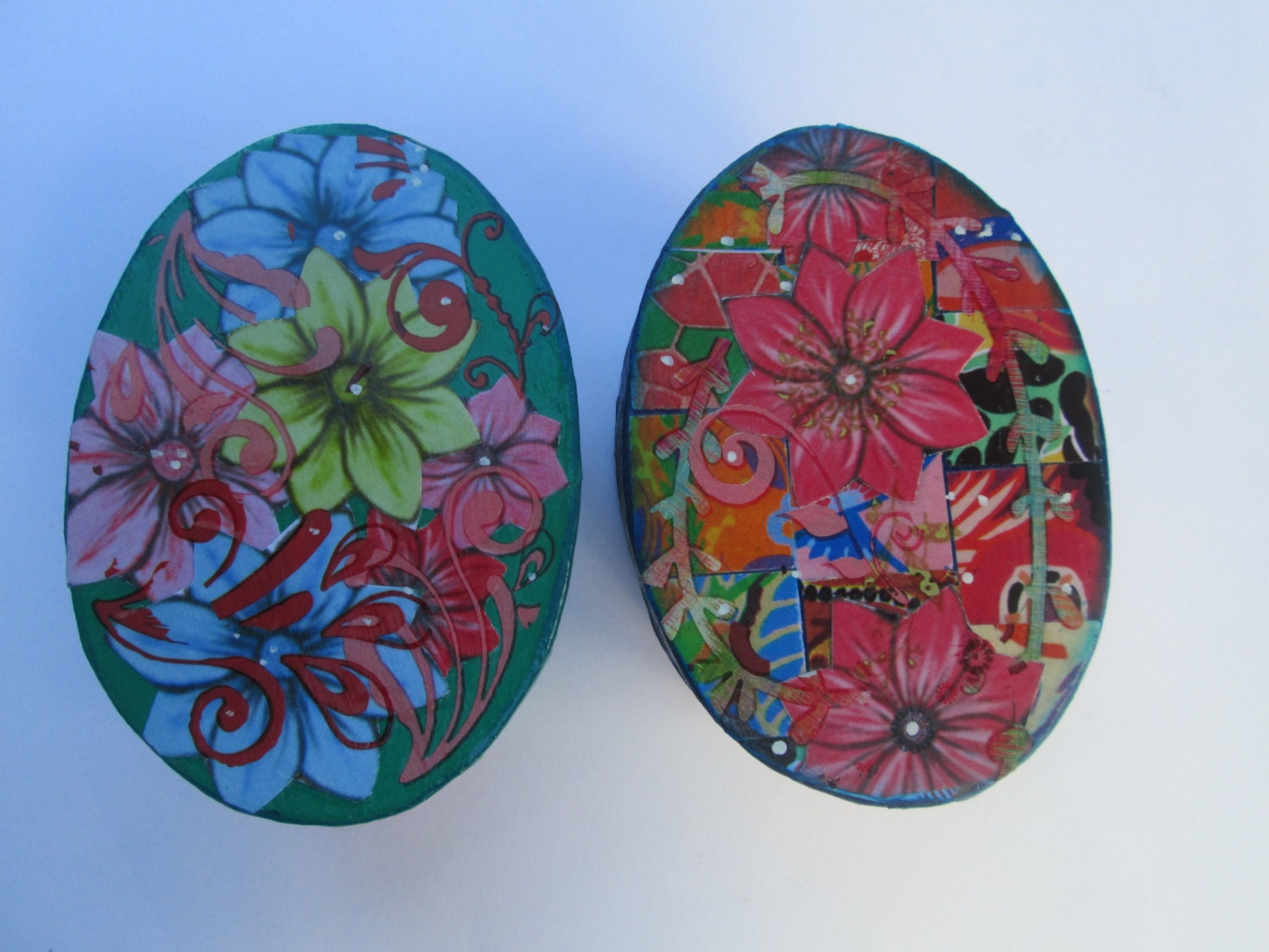 Guft boxes, Collaged gift boxes, Decopauged  trinket boxes, Two  small decorative boxes.