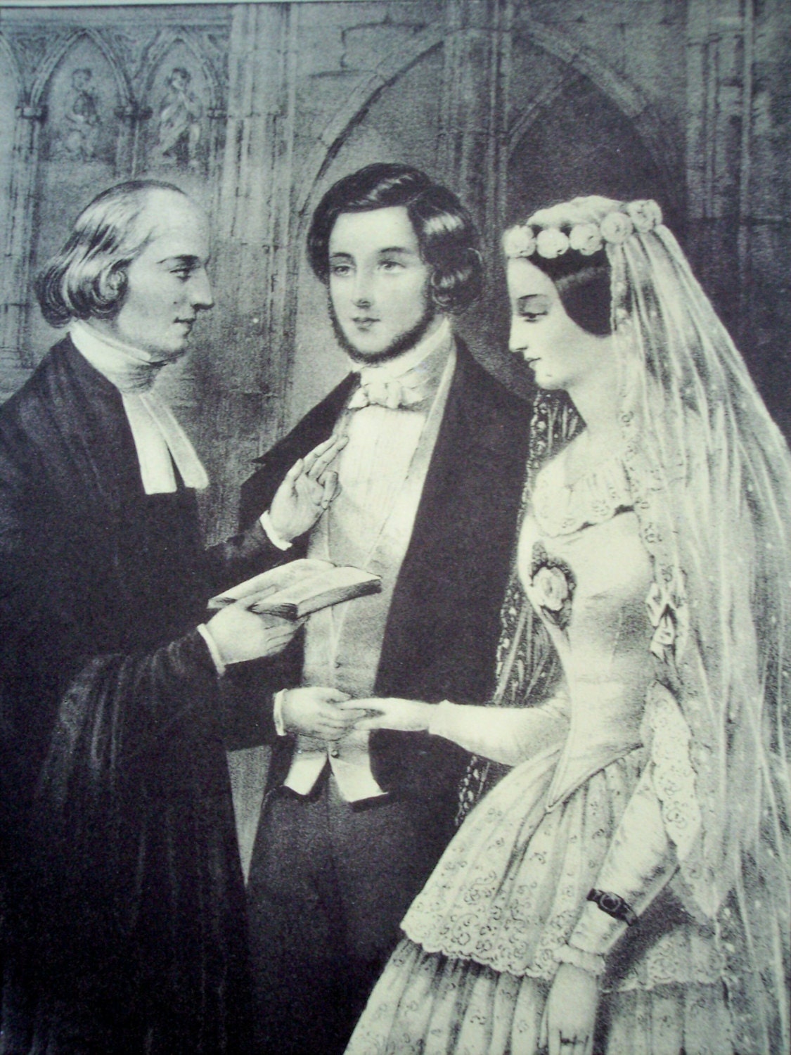 The Marriage, Vintage Currier and Ives print, 1942