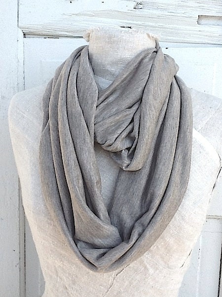Taupe Infinity Scarf, Summer Scarf, Elegant, Natural Scarf, Lightweight Knit, Modern Gray