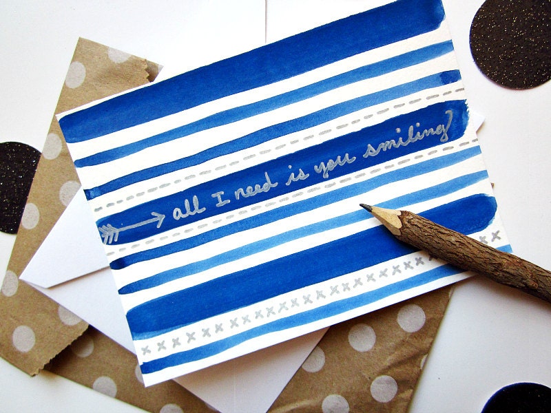 Navy Stripe Watercolor Greeting Card - Love