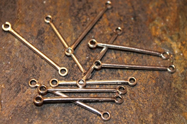 Bar Connectors, Links, Sticks, Simple Design, 40mm Long,  Silver Pewter, 10 Pieces