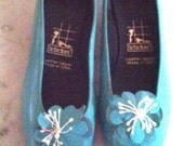 TURQUOISE Ballet Princess...Dance...Comfy 80s Leather Tic Tac Toe Embellished Flower Cute StreetwearShoes