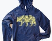 Unisex - California BEAR  - Flex Fleece Classic Pullover Hoody Sweatshirt - (3 Color Options) - American apparel sizes xs s m l xl