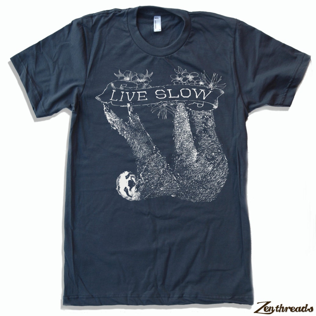 Mens SLOTH 2 (Live Slow) american apparel T Shirt S M L XL (16 Colos Available)
