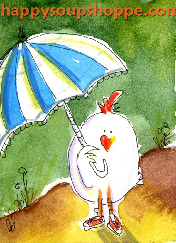 Chicken Little Baby Chick Giclee Art Print 5x7 mat Hand Painted