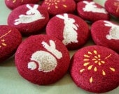 Buttons - Bun Bun Fun Fabric-Covered Buttons - Rabbits and Fireworks - Bunny Party Fabric Buttons