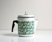 Vintage Floral Enamel Coffee Pot Kettle