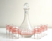 Depression Glass Barware Set with Decanter and Whiskey Glasses