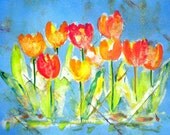 Tulips in Royal Blue Giclee on Canvas