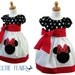 Custom Boutique style Minnie Mouse Peasant Dress Black Polkadots, White and Red with Applique