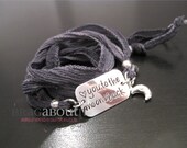 Wrap Bracelet - Hand Stamped Personalized Silk Ribbon Wrap Braclet - To The Moon & Back