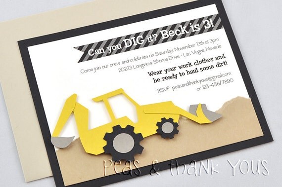 Backhoe Invitation for Boys Construction Party in Black and Cement Gray Il_570xn