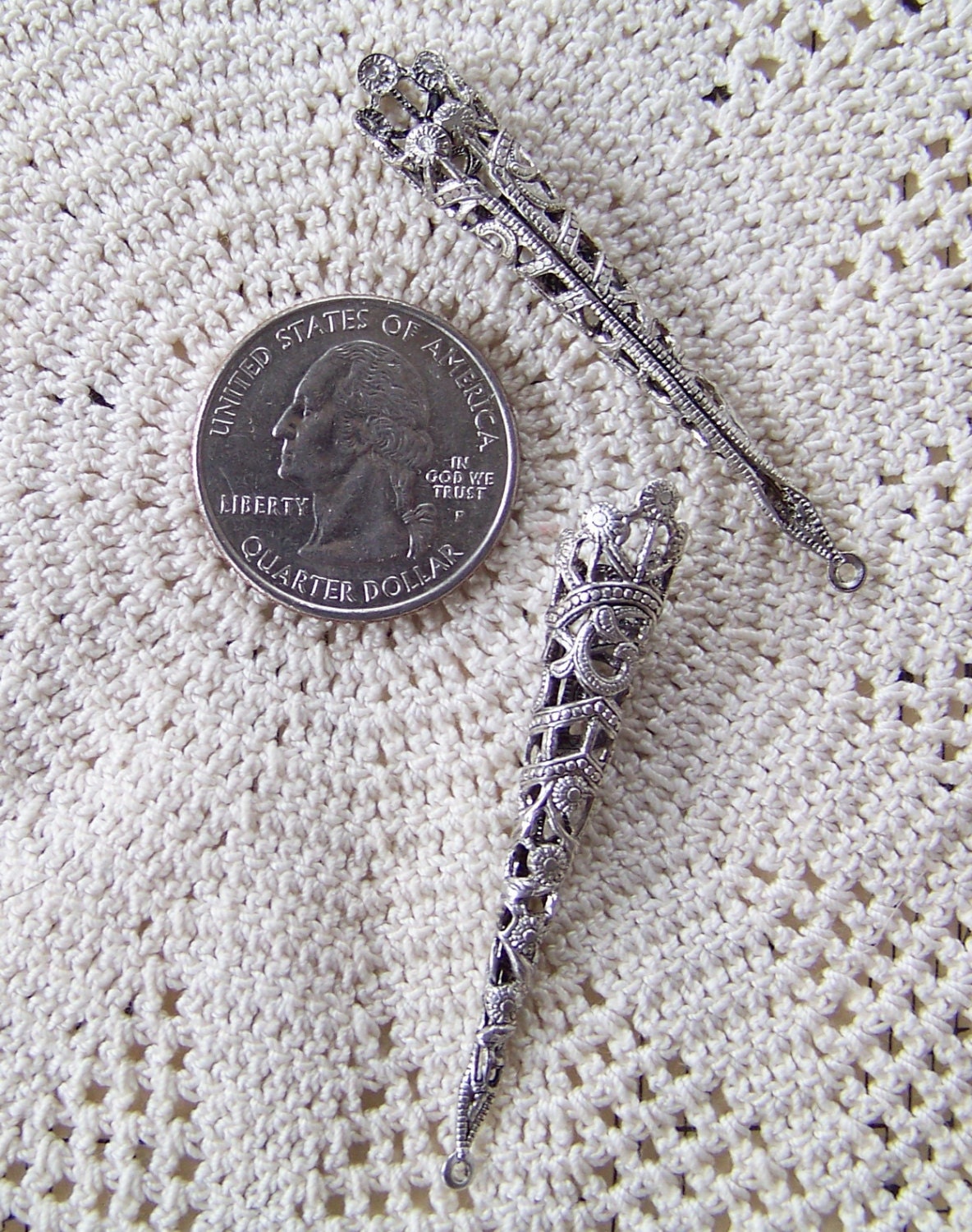 Victorian Ornate 2 Small Silver Ox Plated Tussie Mussie Cone Stampings Ready to Create ECS