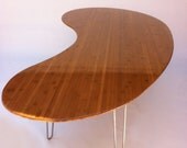 Mid Century Modern Kidney Bean Amoeba Dining Table - Atomic Era Design In Bamboo with Stainless Steel Legs