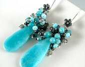 Amazonite and Quartz Sterling Cluster Earrings