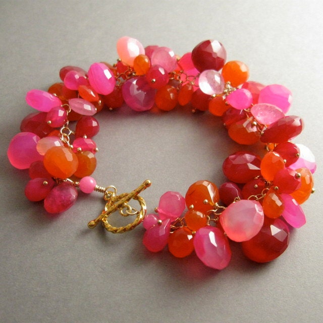 Pink and Orange Chalcedony Gold Fill Bracelet - Tango
