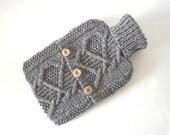 Pebble grey hot water bottle sweater / cover and bottle - 100 per cent Scottish undyed wool - by ACrookedSixpence - READY TO SHIP