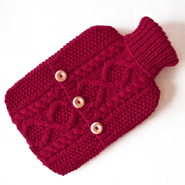Cherry red hot water bottle sweater / cover - 100 per cent Scottish wool