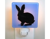 Rabbit Night Light - Hand Painted Glass Night Light - Rabbit Gift - Pale Blue