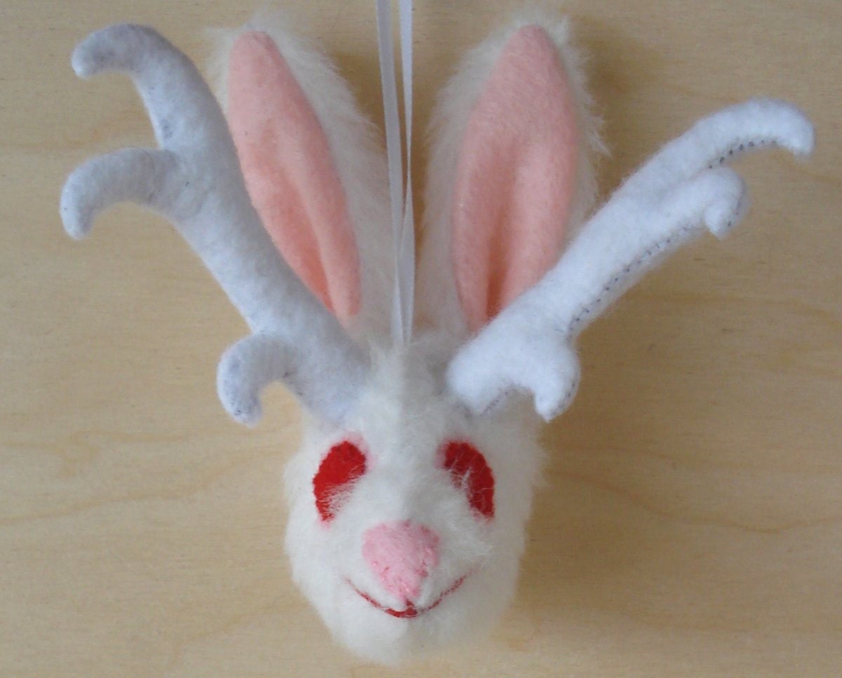 Jackalope ornament, albino white