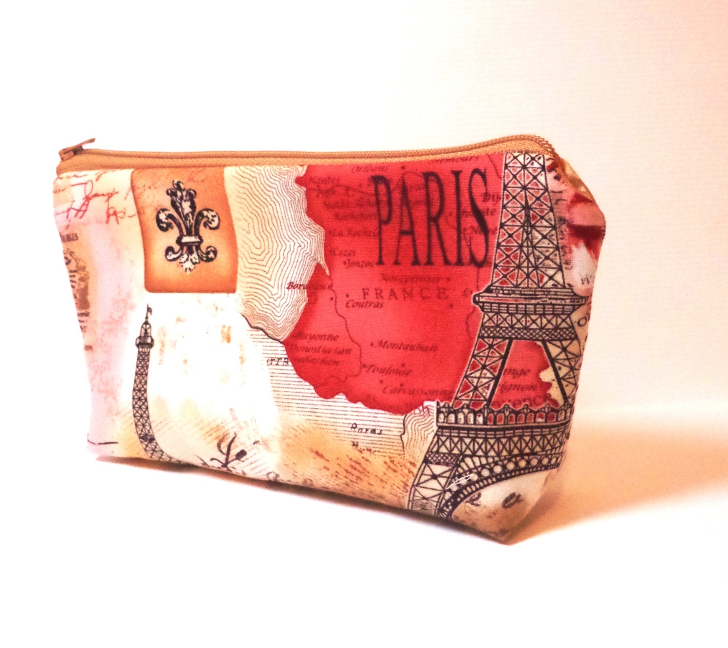 Medium Cotton Zipper Pouch Cosmetic Bag Pencil Case - Parisian Landmarks