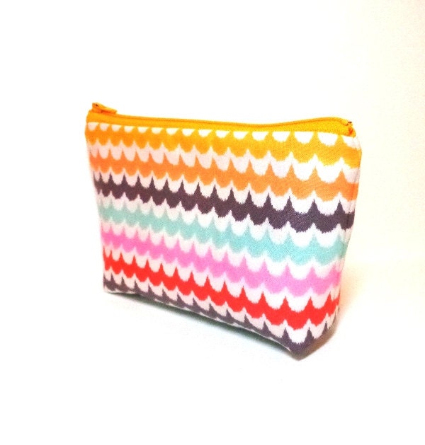 Medium Zipper Pouch Cosmetic Pouch, Toiletry Bag, Camera Case Colorful Scallops - handjstarcreations