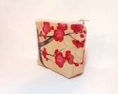 Zipper Pouch  Wallet  Cosmetic Pouch  Peach and Red Cherry Blossoms