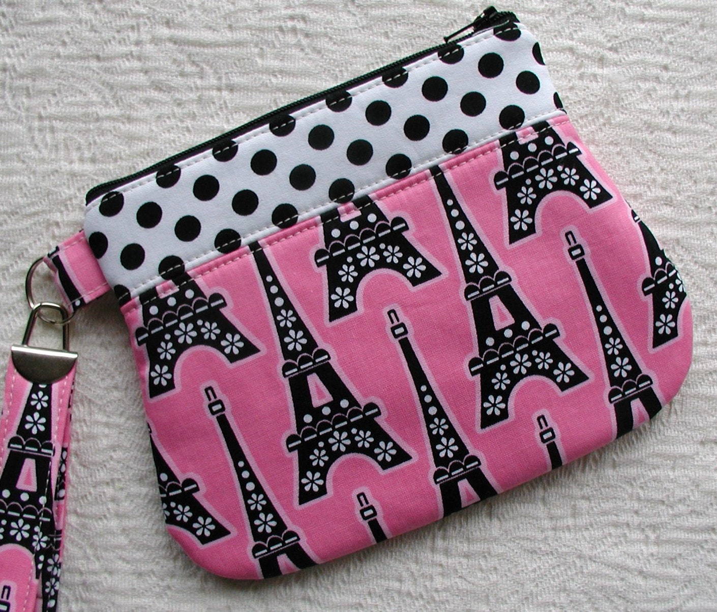Large Curvy Zippered Wristlet ...Eiffel Tower in Pink