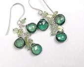 Green Dangle Earrings Sterling Silver Wire Wrapped Green Gemstone Earrings - Trisha