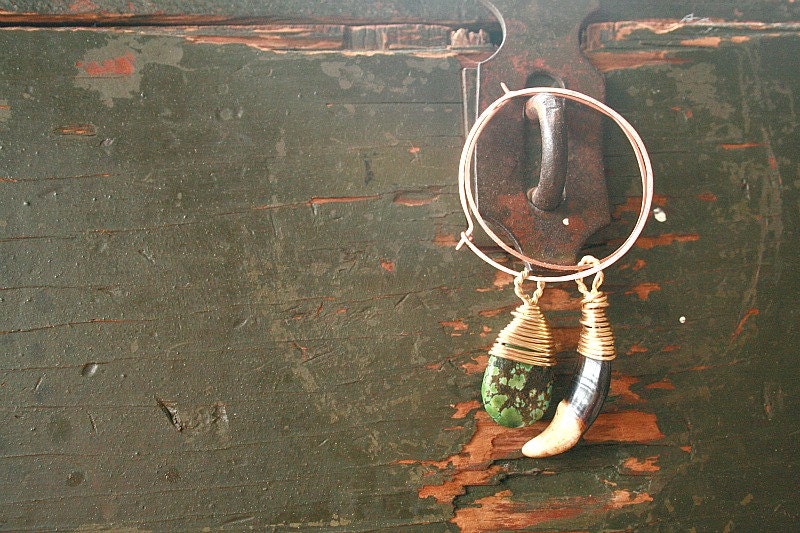 Turquoise & Bone Hoop Earrings. Mix it up.