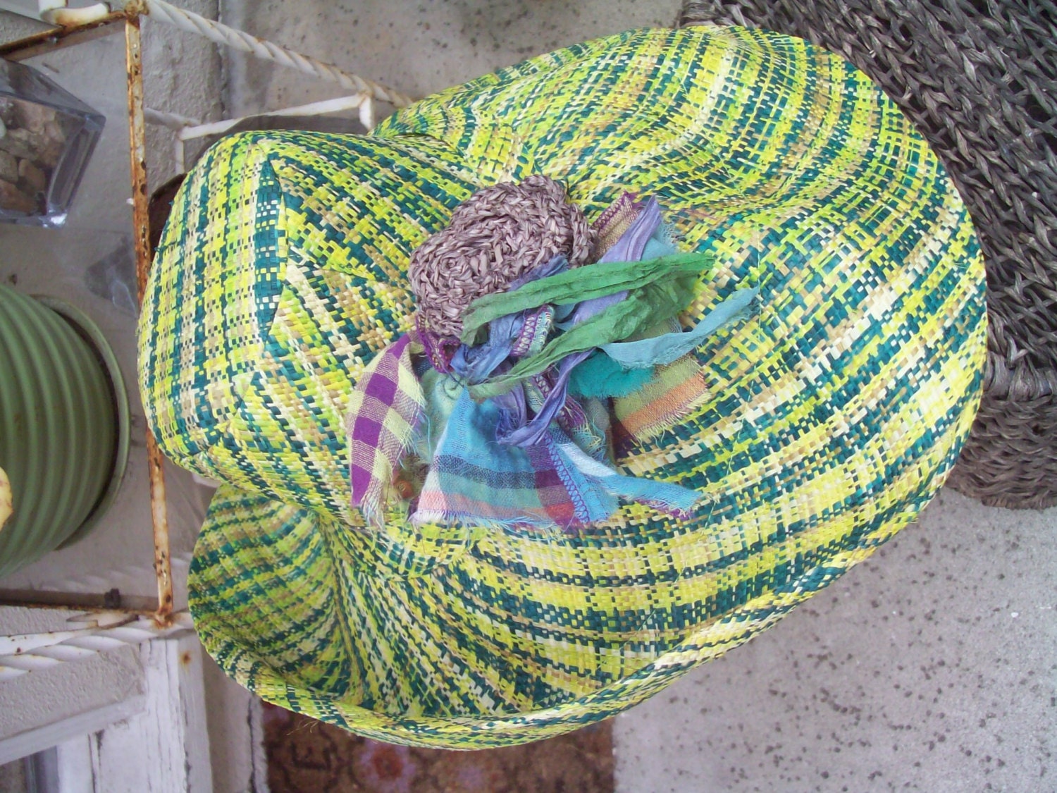 Lime & Chartreuse Plaid Striped Sun Hat
